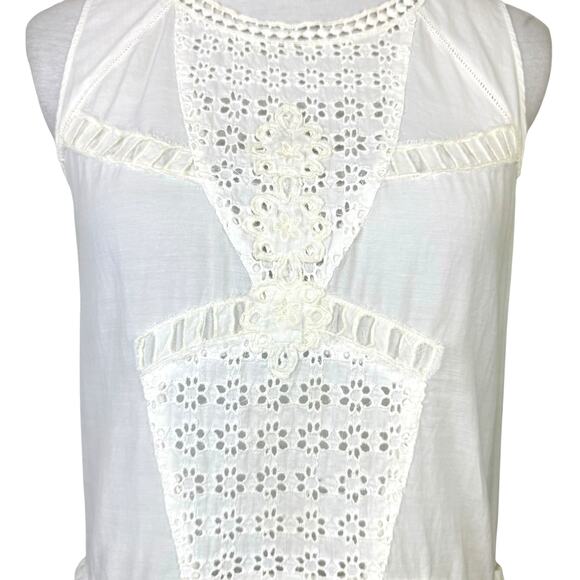 Free People Ivory White Eyelet Frayed Peplum Hem Tunic Tank Sleeveless Top - Picture 7 of 12
